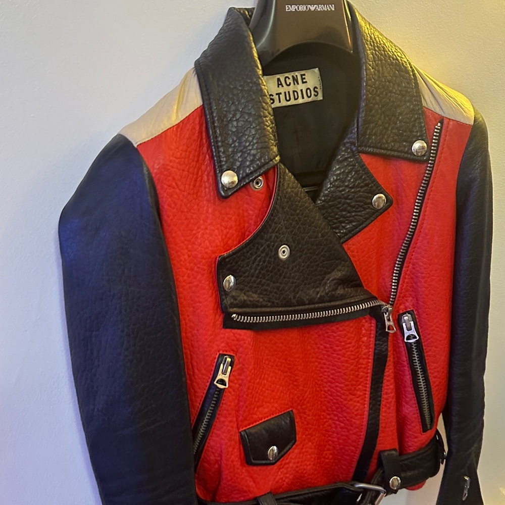 Acne Studios Red and Black Biker Jacket - Picture 7 of 7